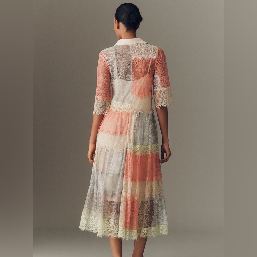 NWT Anthropologie Bl-nk Elegant Multicolor MIDI Lace Shirt Dress - Picture 4 of 5